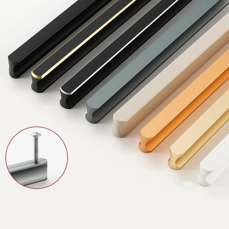 Modern Simple Light Luxury I-Shaped Cabinet Door Handle Extended Round Head Drawer Wardrobe Cabinet Furniture Door Handle-HMA5