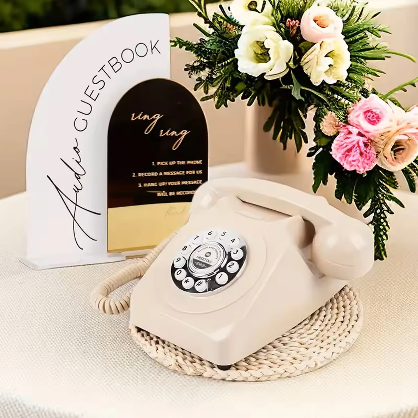 Wedding Guest Book Phone - Retro Style with Voice Recording, USB Powered, Ideal for Bridal Showers & Receptions