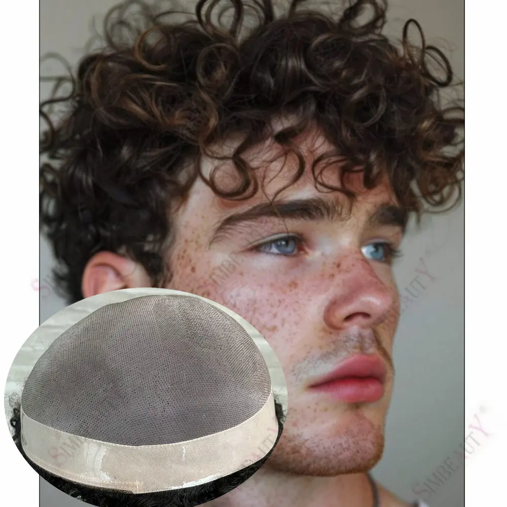 

18 мм/20 мм натуральные вьющиеся мужские парики супер прочный тонкий монобазовый парик человеческие волосы система капиллярных протезов Remy европейские волосы