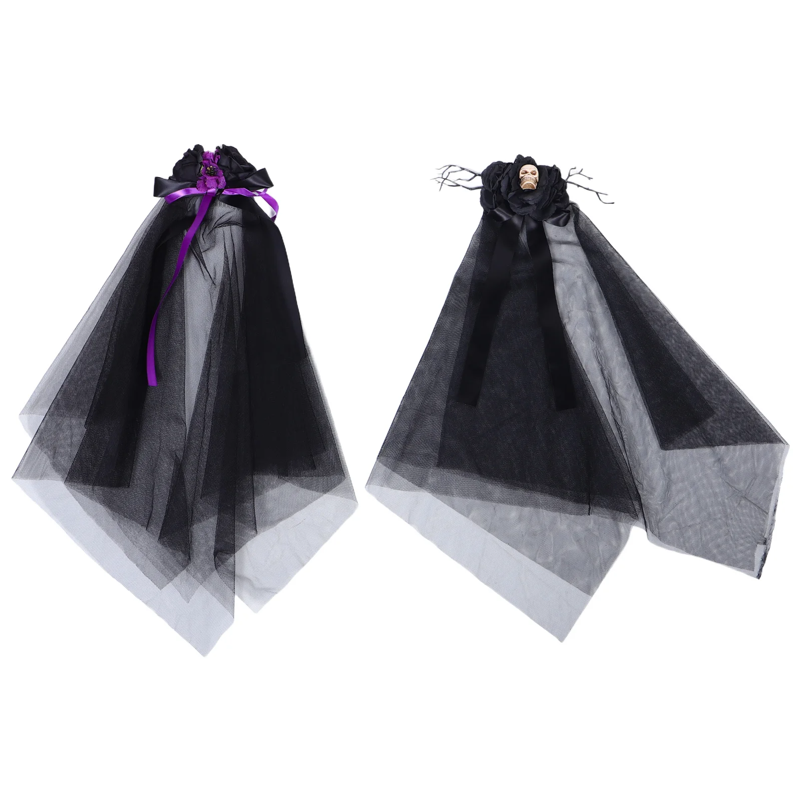 

2pcs Gothic Headpiece Black Lace Bride Costume Accessories For Halloween Party Cosplay Dark Bride Veil With Roses Lightweight