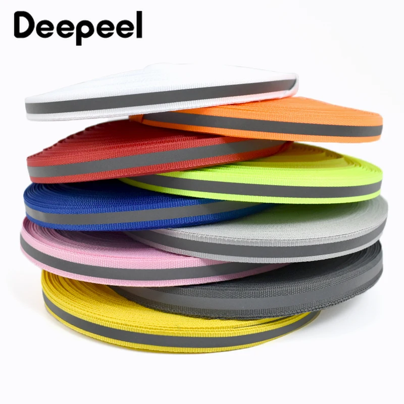 

50Yards 10mm Reflective Nylon Webbing Strap Clothes Bags Decor Ribbon Band Pet Leash Safety Warning Tape DIY Sewing Accessories