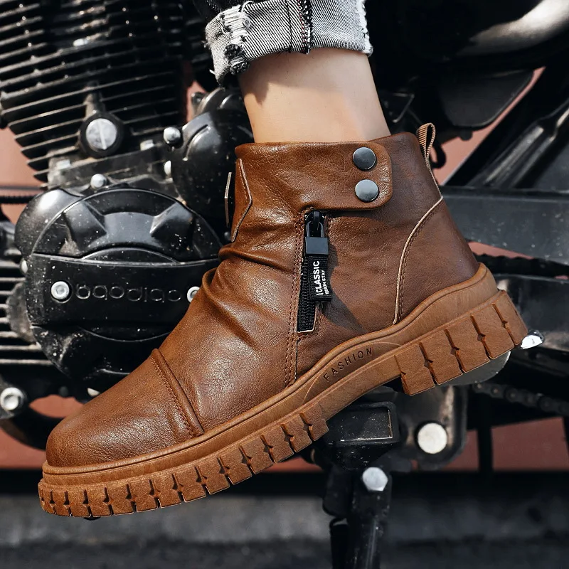 

Pop Autumn Winter Men's Boots Cow Genuine Leather Men Shoes Fashion Motorcycle Boots Comfortable Ankle Boots Casual Shoes