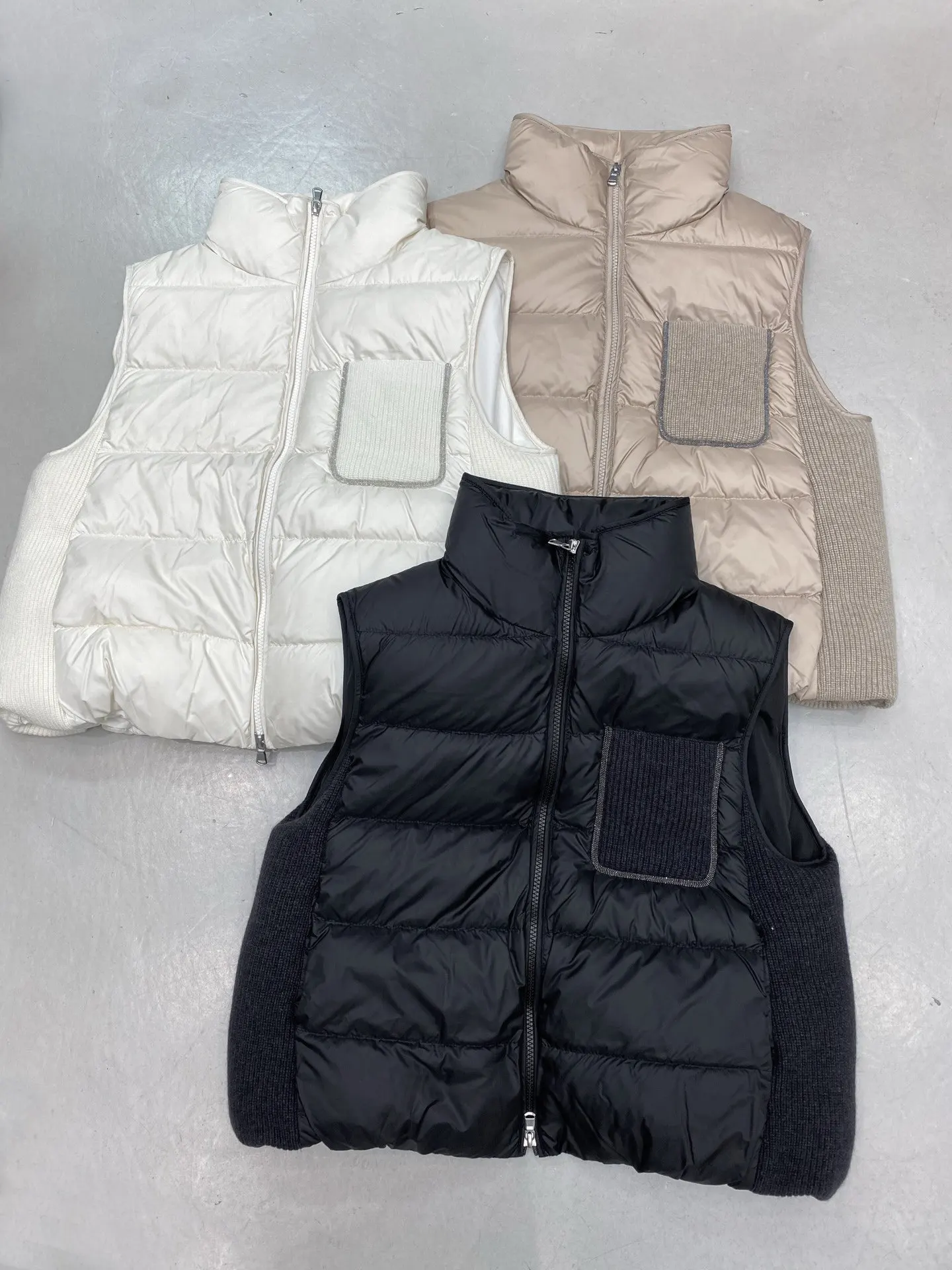 Women's New White Goose Down With Cashmere, Stand-up Collar Zipper, Sleeveless Down Jacket, Thick Vest