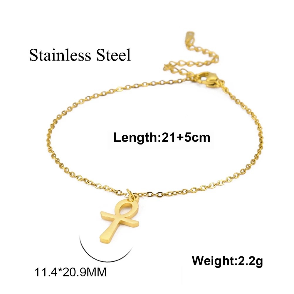 Lucktune Egypt Ankh Cross Anklets Key of Life Anklet Bracelet Stainless Steel Sandals Foot Chain Beach Jewelry for Women Gift