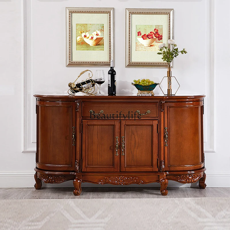 American solid wood dining side cabinet European style tea cabinet against the wall Semi-round entrance table