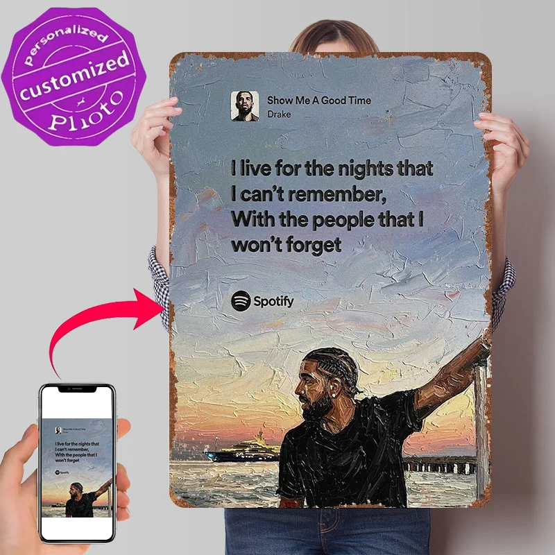 Drake 'Show Me A Good Time' Spotify Art 3D Printed Texture Poster Personalized Wall Art Retro Metal Tin Signs for Wand Deko Sign
