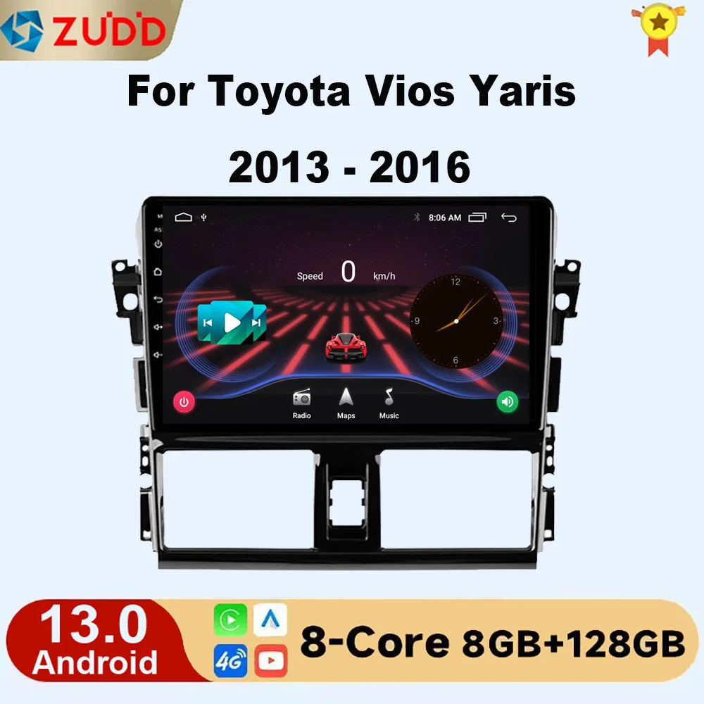 

2 Din Android 13 For Toyota Vios Yaris 2013 2014 2015 2016 Car Radio Multimedia Player GPS Navigation Carplay 2 din No DVD