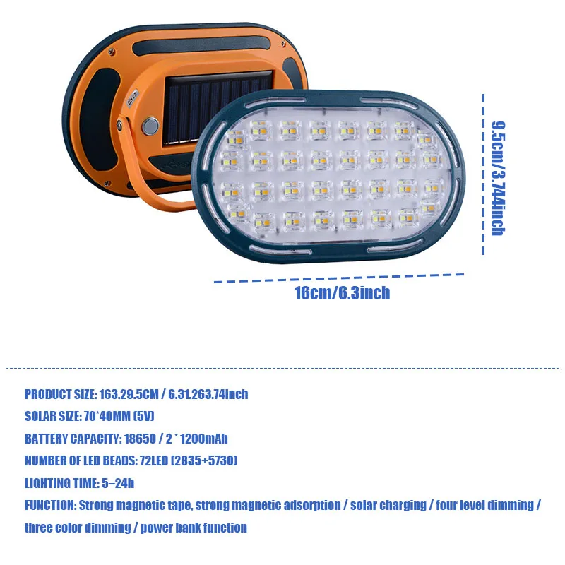 VOLODYMYR Outdoor Camping Solar Wiederaufladbare Flutlicht Tragbare Magnetische Ständer BBQ Auto Reparatur Arbeit Licht Notfall Rohr 50W