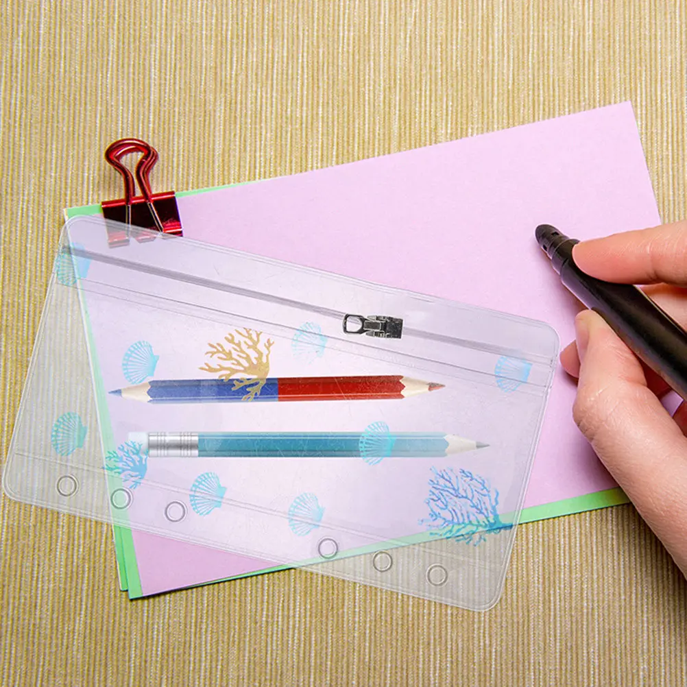 

2Pcs Loose Leaf Binder Zipper Pocket PVC Business Card Organizer Notebook Refill for 6-Ring Binder Office Supplies Storage Pouch