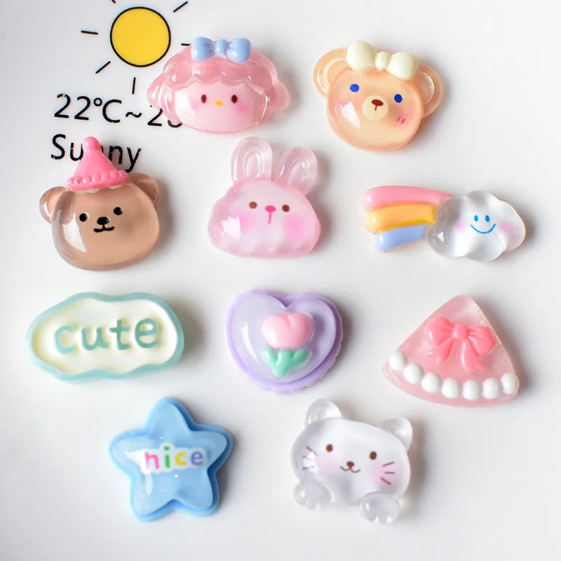 10 stuks nieuwe leuke cartoon schattige transparante konijn kleine beer hars plakboek diy sieraden kinderen cadeau haarspeld accessoires a59