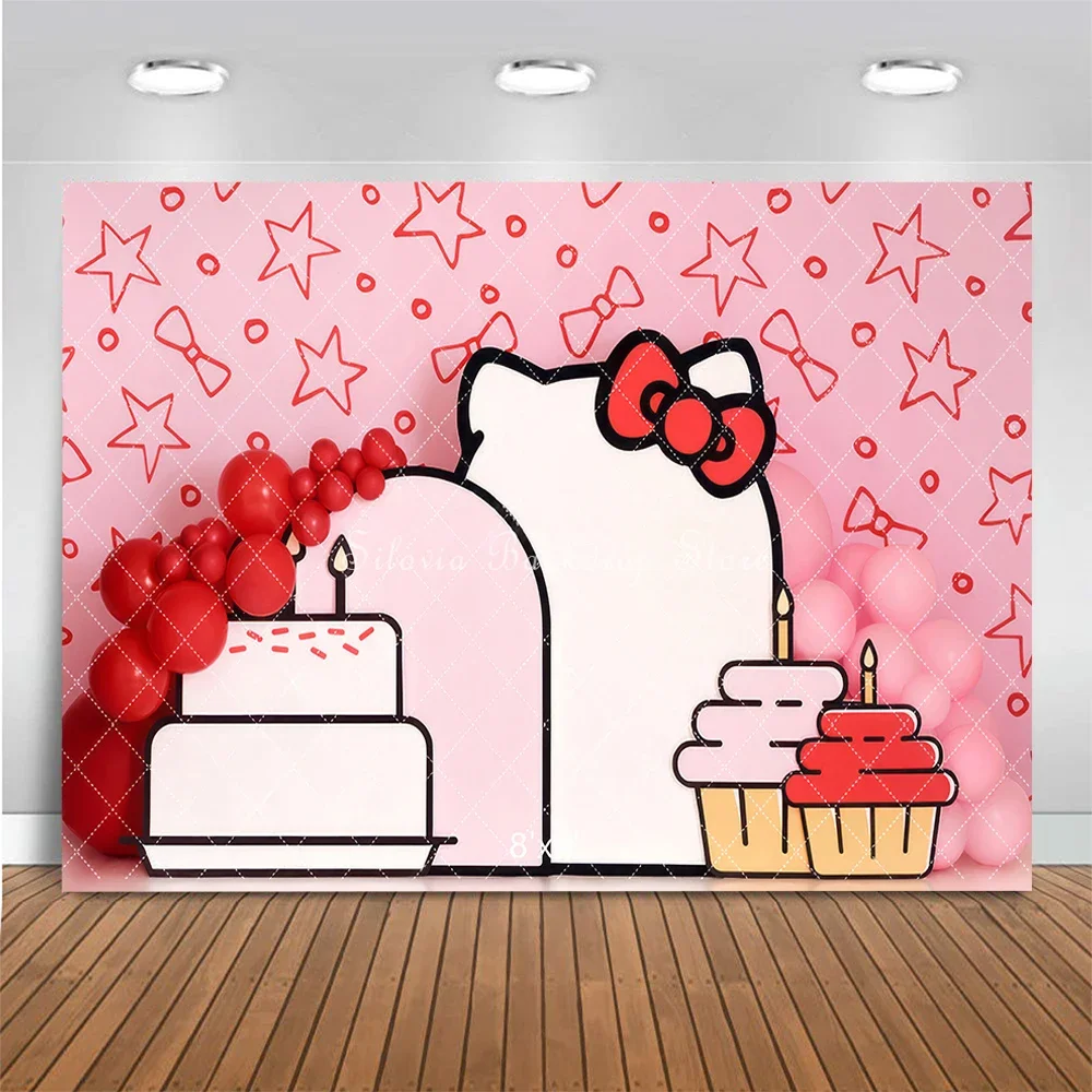 كيتي Kawaii كعكة عيد ميلاد سحق التصوير خلفية 1st عيد ميلاد فتاة مخصص خلفية خلفية الاطفال صورة استوديو الصور الدعائم