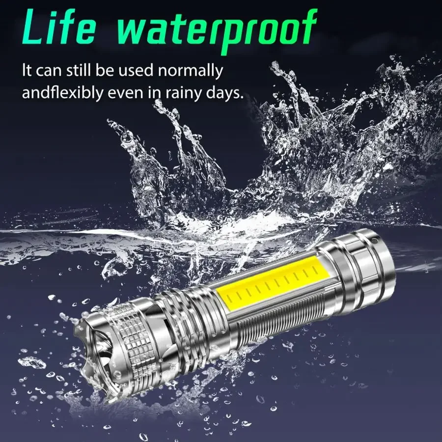 High Power Mini Rechargeable LED Flashlight 4 Modes Outdoor Emergency Torch Portable USB Flashlights with COB Side Lights