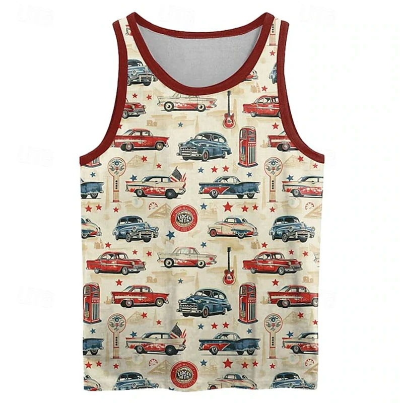2026 Summer Retro Sleeveless Tank Top 3D-Printed Unisex Fashionable Sports Tank Top Beach Top Loose-Fitting Workout Wear Men's