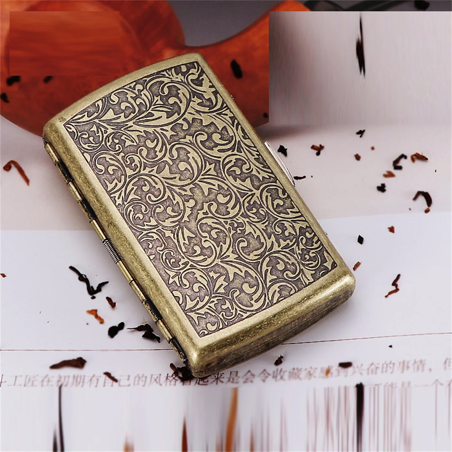 Bronze Color Cigarette Box 20 Pack Portable Carved Men's 12 Pack Flipped Metal Compression Cigarette Box