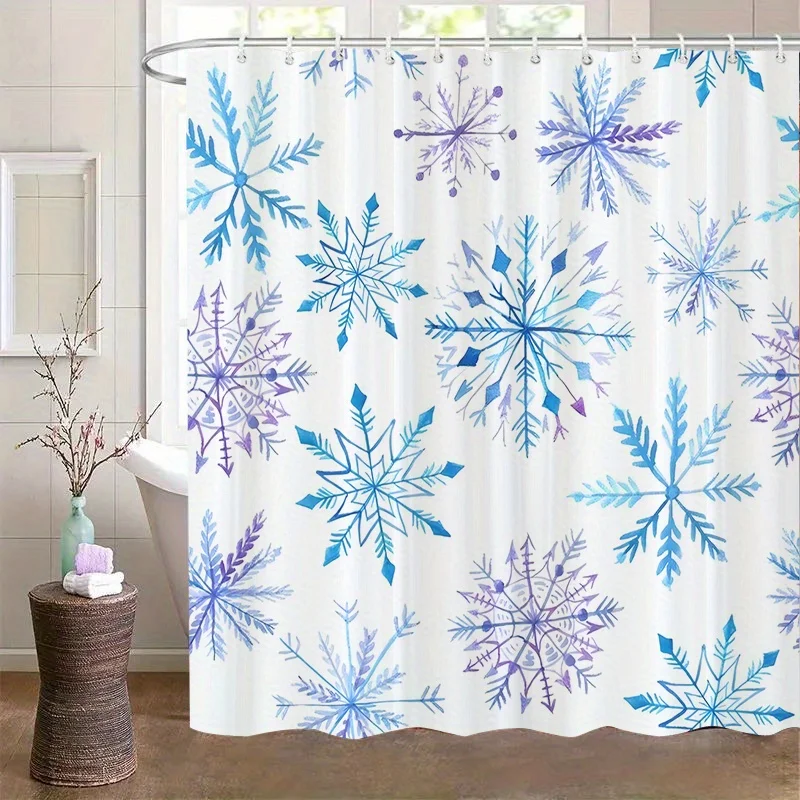 

1pc winter snowflake pattern shower curtain, polyester fabric, machine washable, suitable for bathroom decoration