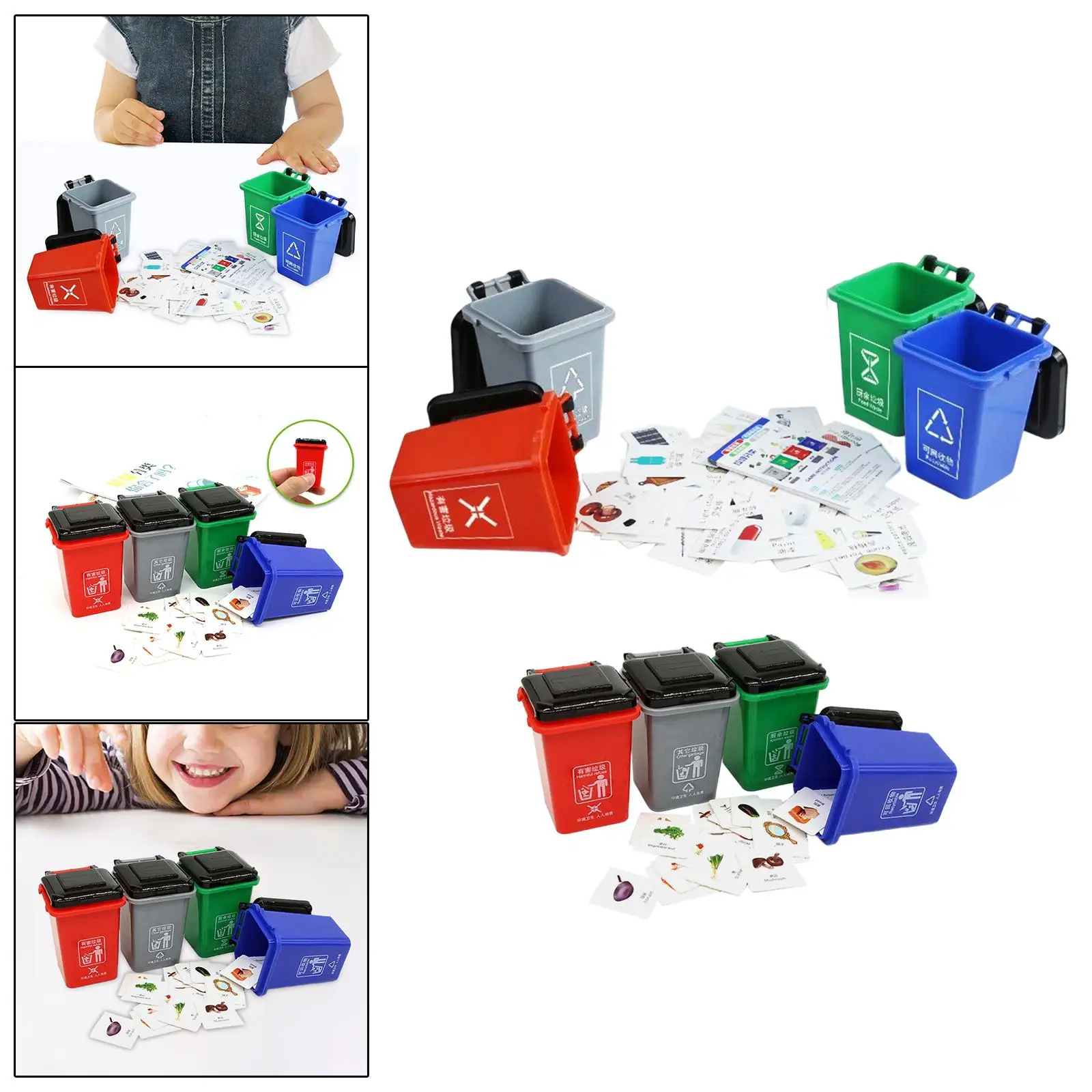 Mini Garbage Can Sorting Toy Educational 4 Trash Cans with 108 Garbage Sorting