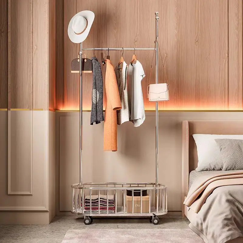 

Stainless steel coat rack Floor-to-ceiling bedroom hanger Living room bag rack Movable overnight storage