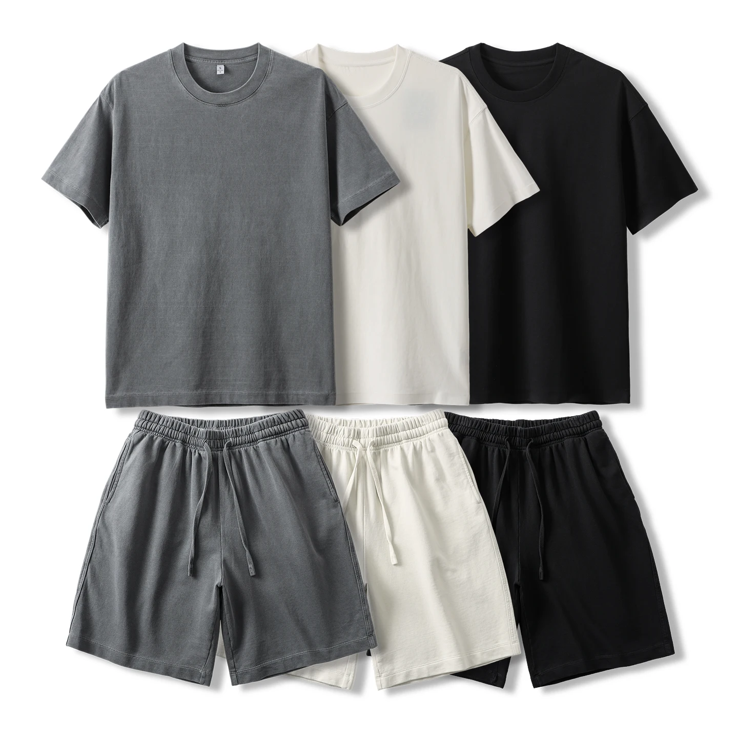 

Washed Pure Cotton Short Sleeve T-Shirt And Shorts Set for Men Breathable Versatile Color Summer Casual Sportswear