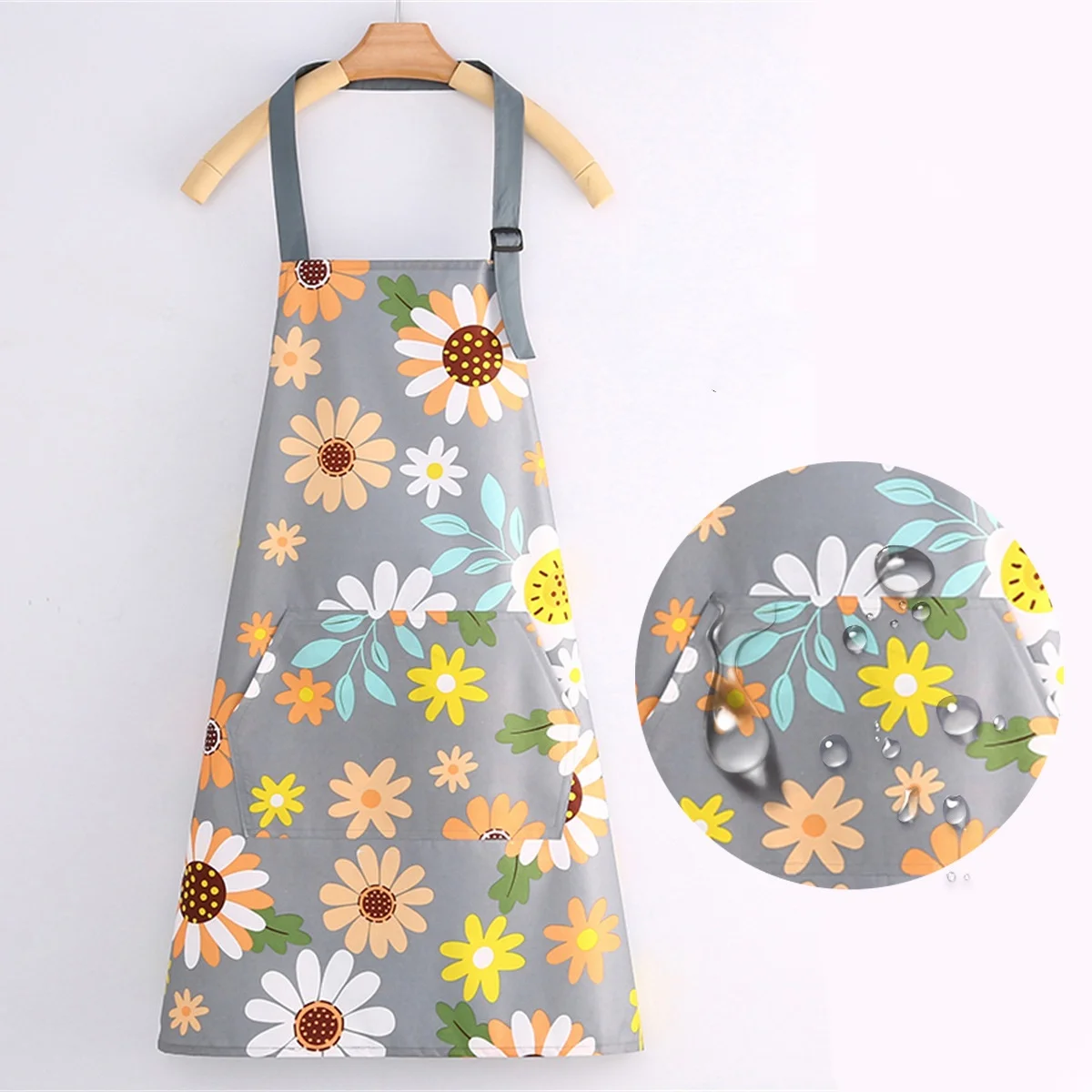 Factory direct supply new fashion waterproof apron fresh flowers kitchen waterproof anti-oil female work clothes