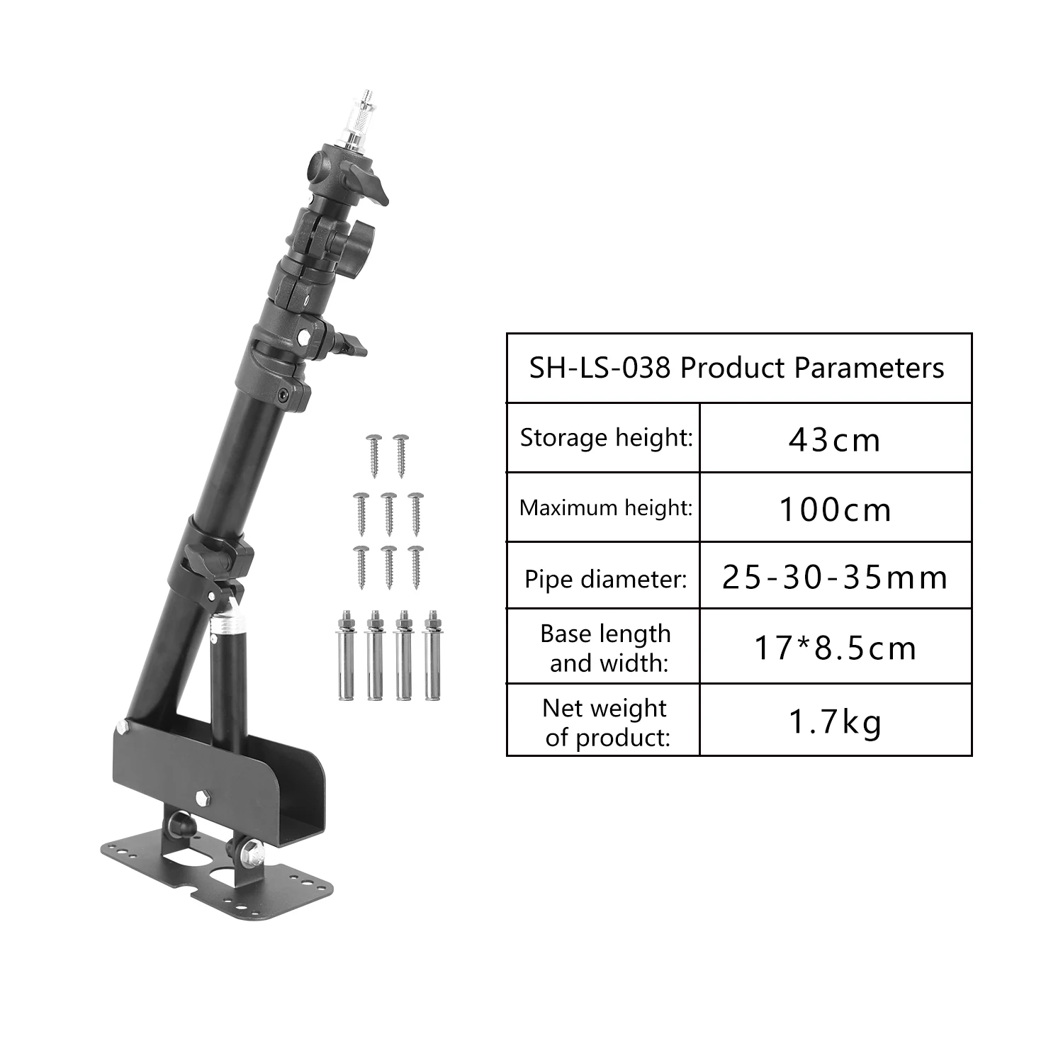 SH 100cm Wall Mount Boom Arm for Photography Studio Softbox Video Ring Lights Max Length Horizontal and Vertical Rotatable