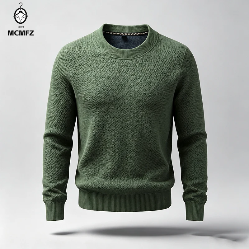 Mens Round Neck Long Sleeve Pullover Classic Honeycomb Knit Texture Stretch Fabric Casual Daily Male Warm Knitwear view 2