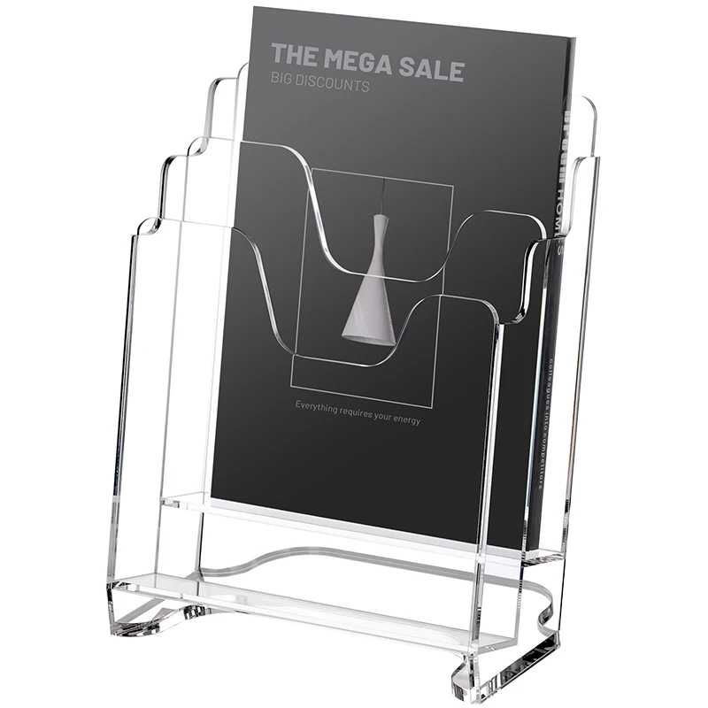 Multitier A4 Desktop Document Holder Transparent Acrylic Book Stand for Office Brochure Display Organizer Grid Magazine Racks