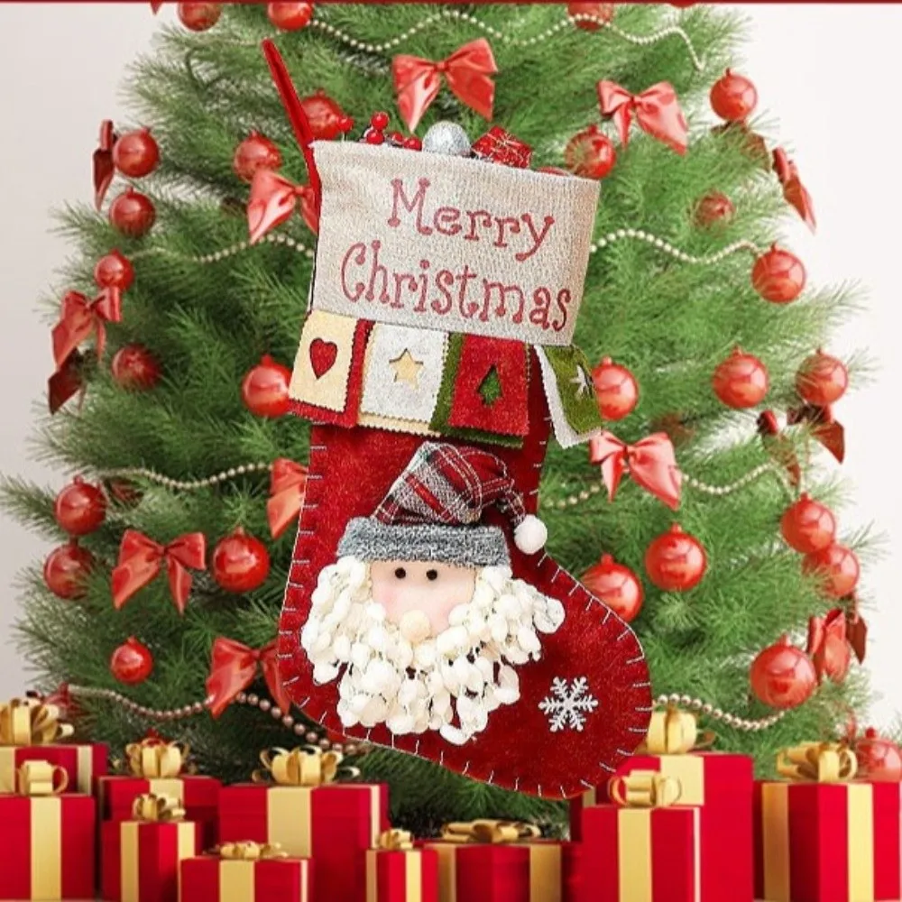 

Kawaii Hanging Christmas Stocking Three-dimensional Santa Claus Christmas Sock Large Capacity Candy Bag Home Party