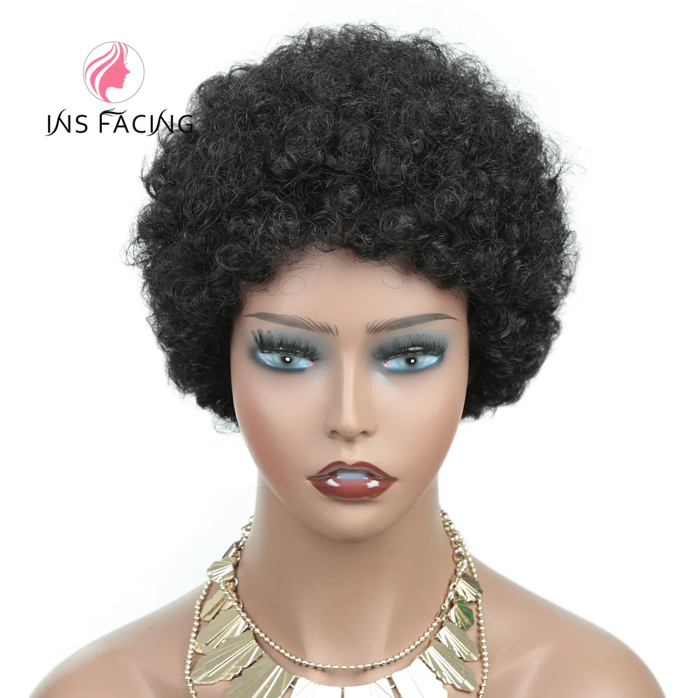 6inch natural black color 150% density daily use wig short afro curly human hair wigs machine made pixie cut human hair wig