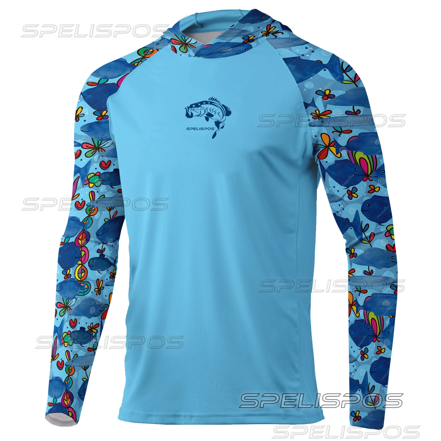 

SPELISPOS Men Fishing Jersey Sunscreen UPF 50+ Face Mask Fishing Shirts Long Sleeve Hoodie Sweatshirt Outdoor Quick Drying