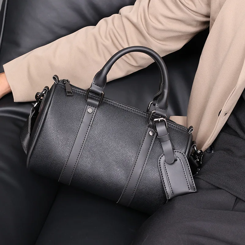 Luxury Men's Crossbody Bag New Fashion Design messenger's bag Men Soft PU Leather Male Shoulder Bags Barrel Shaped Handbag Bolsa view 6