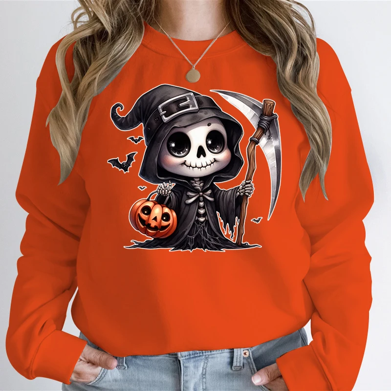 Streetwear Clothes Men Women New Sweatshirt Cartoon Horror Print Oversize Hoodie Halloween Harajuku Gothic Black Pullover Hoodie