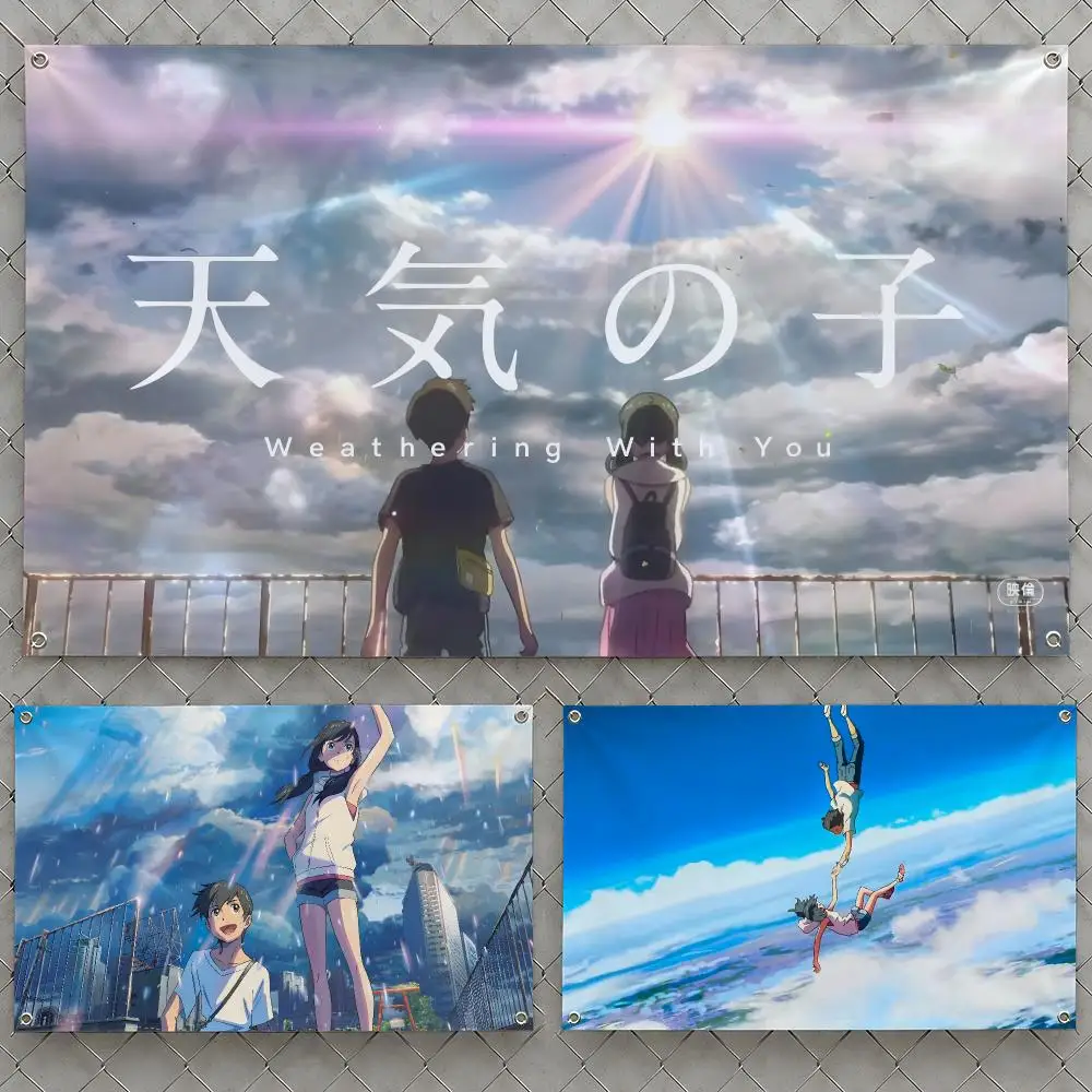 Movie Weathering with You Tenki no Ko Flags Wall Hanging Flag Banners For Birthday Parties Outdoor Bedroom Dorm Room Decor