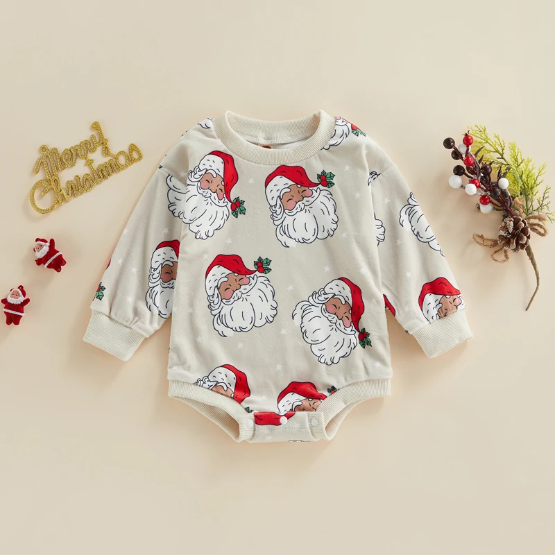 

Infant Christmas Romper with Reindeer Print and Cozy Long Sleeves for Baby Girl or Boy - Holiday Jumpsuit for Newborns