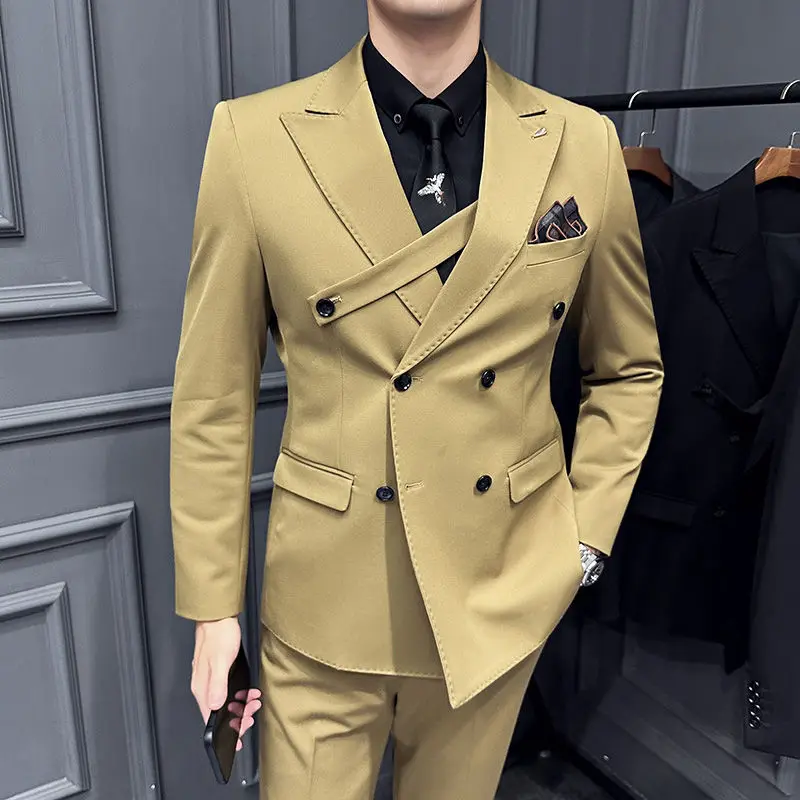 2-A95   High-end suit for men, large size, double-breasted three-piece suit, men's forma-end suit, groom's handsome business