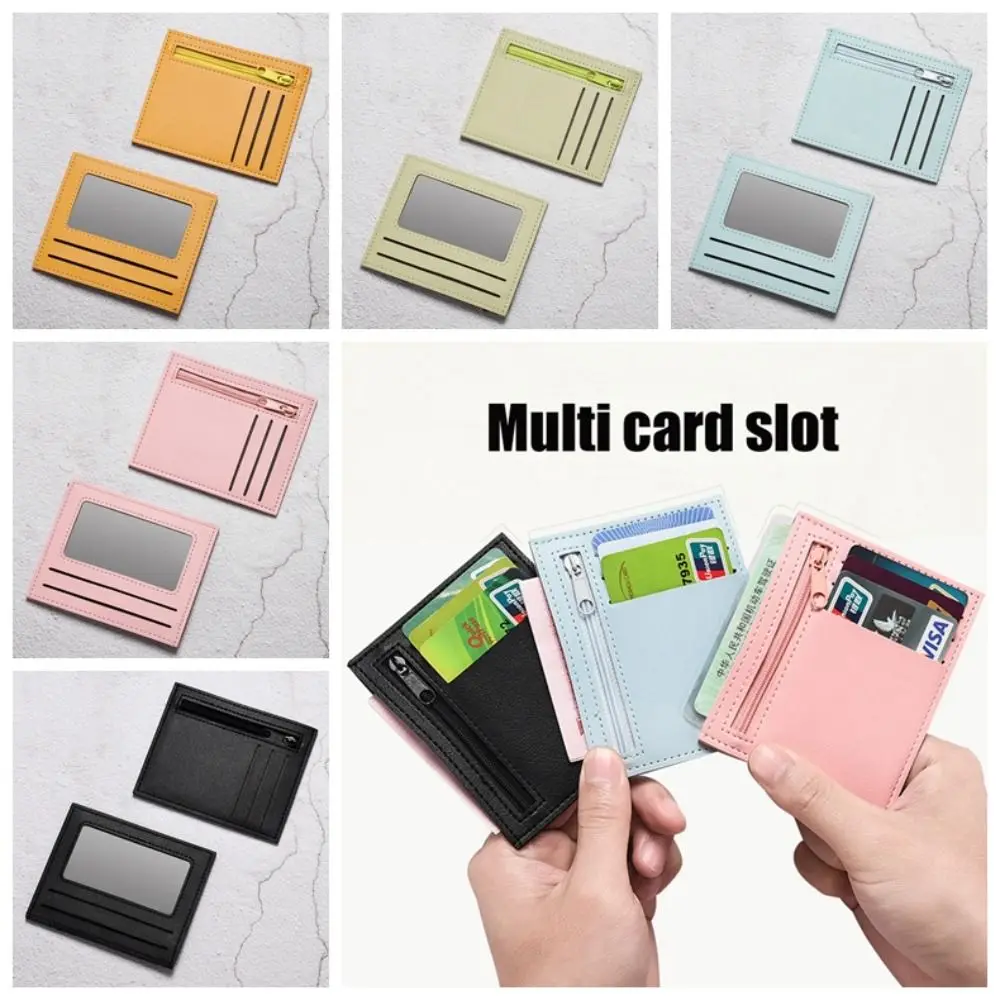 

Korean Style Slim Card Bag Retro Short Clutch Bag Solid Color Mini Wallet Card Holder Transparent Zipper Coin Purse Men