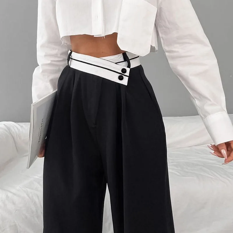Women Pants Casual Wide Leg Pants for Women Black Suit Pants Office Lady Straight Pants High Waist Trousers Women Clothes Outfit