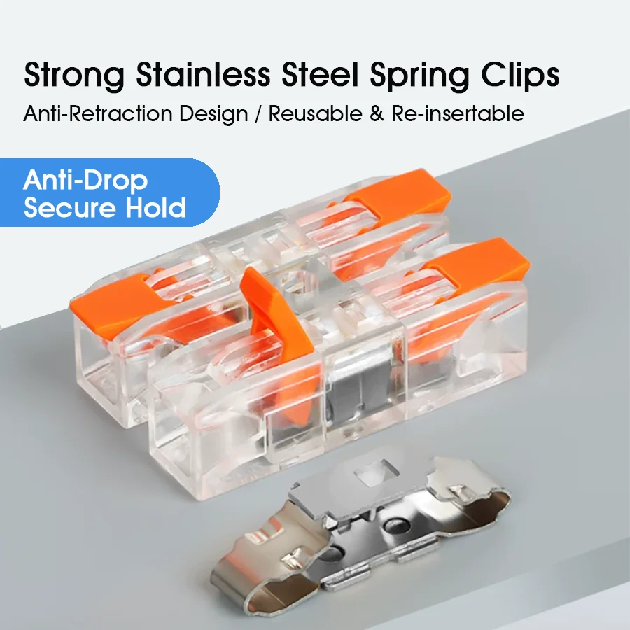 Quick Push In Wire Connector Tin-Plated Brass Terminal Block Spring Clamp Electrical Cable Connector For LED Household Wiring