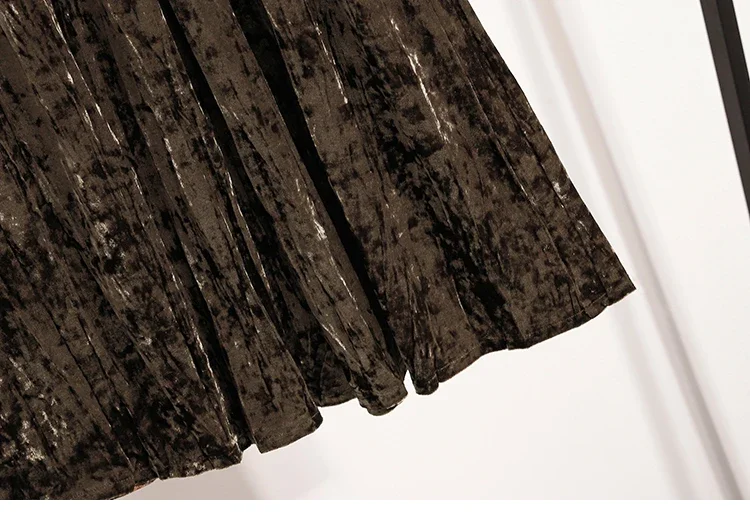 Burgunderroter Plissierter Samt-Midi-Rock für Damen, A-Linie, Herbst/Winter 2026, Vielseitig, Figurbetont, Mittellang, Lässig, Vielseitige Halbrocke – Detail 28