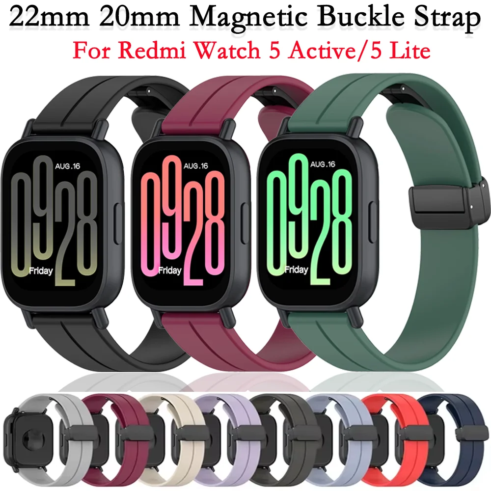 22mm 20mm Magnetic Buckle Comfortable Silicone Strap for Redmi Watch 5 Active Bracelet Band Redmi Watch 5 Lite Belt Accessories