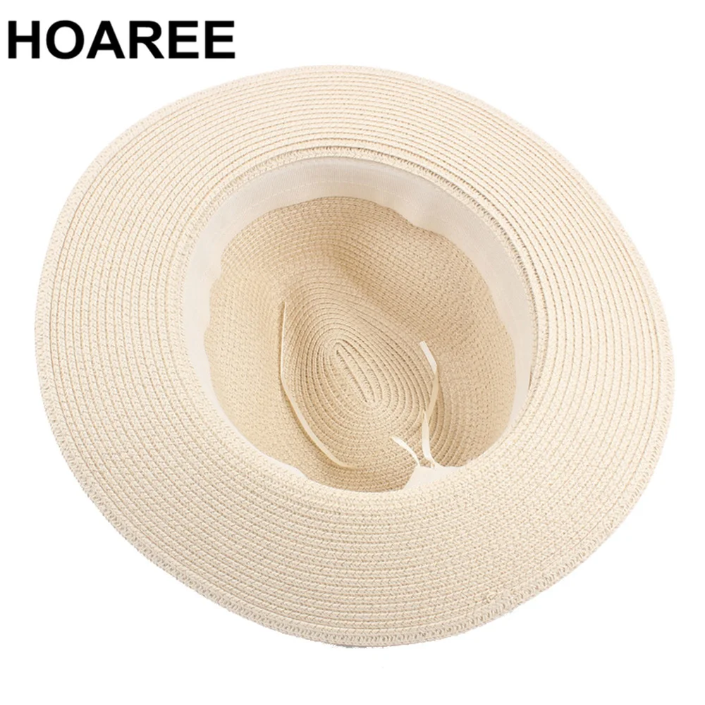 HOAREE-Sombrero panamá Vintage para hombre y mujer, Sombrero de paja para el sol, estilo británico, Jazz Trilby