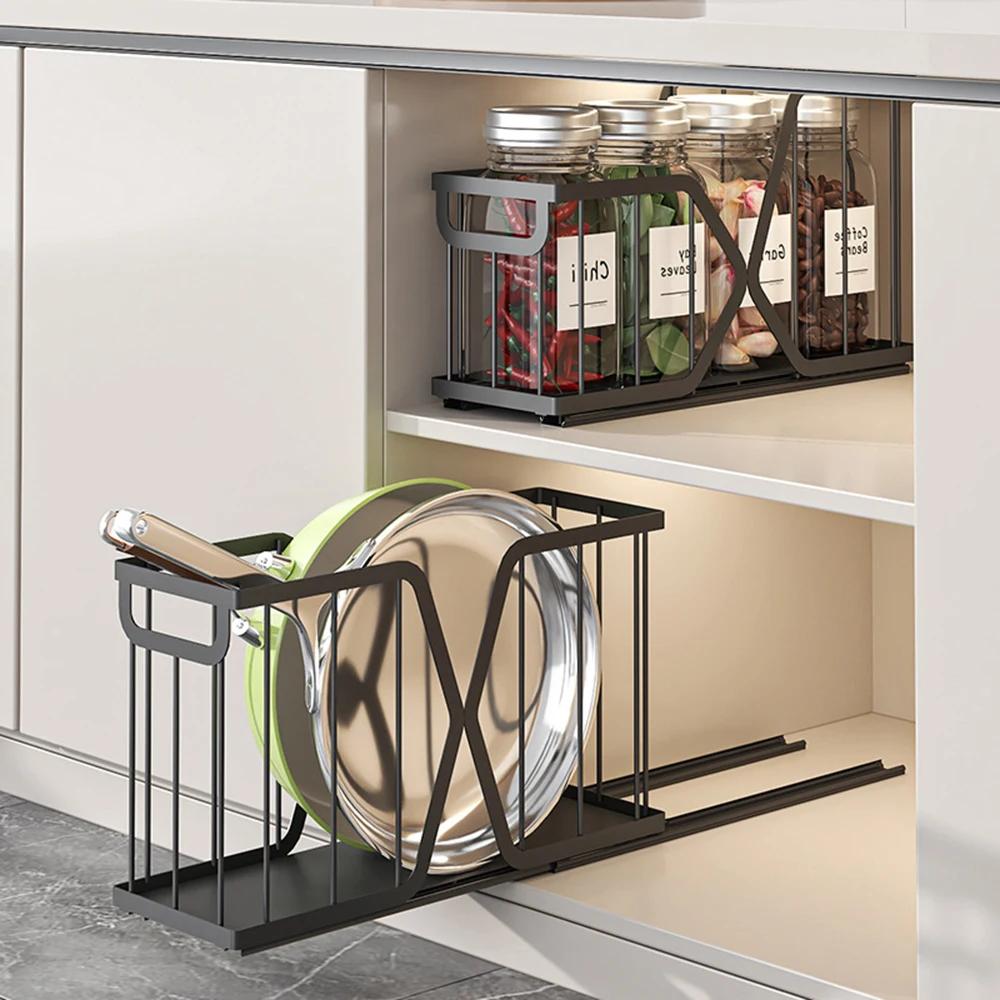 Cajones de armario de Metal de acero para cocina, estante de almacenamiento extraíble, organizador de gabinete, cajón deslizante, bandeja de almacenamiento, organizador de cocina