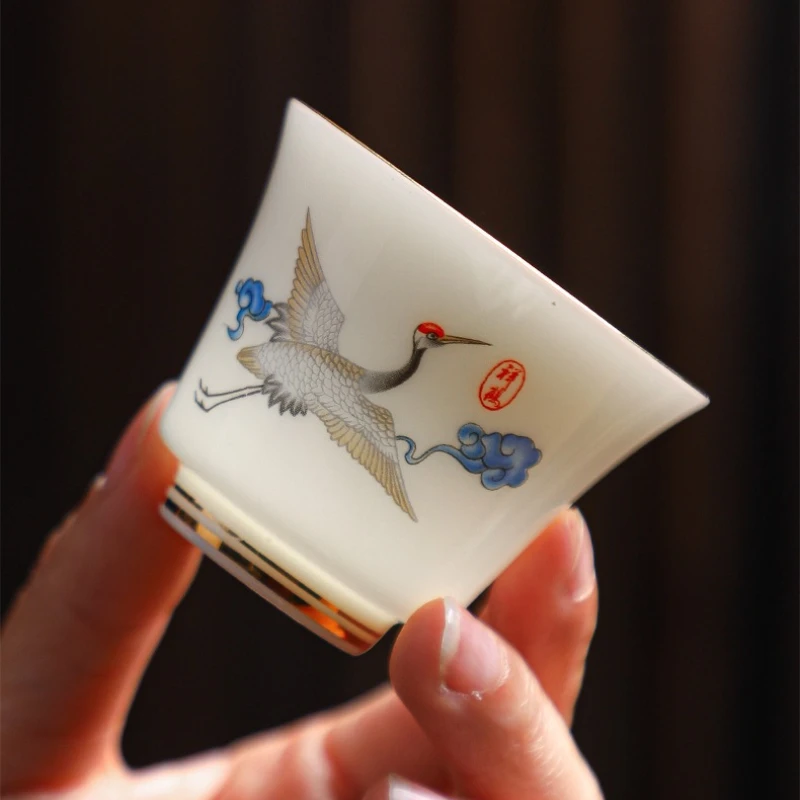 Handbemalte Teetasse aus Suet-Jade, Meistertasse, Keramik, kleine Teetasse, Kung-Fu-Teetasse, weiße Porzellan-Einzelteetasse