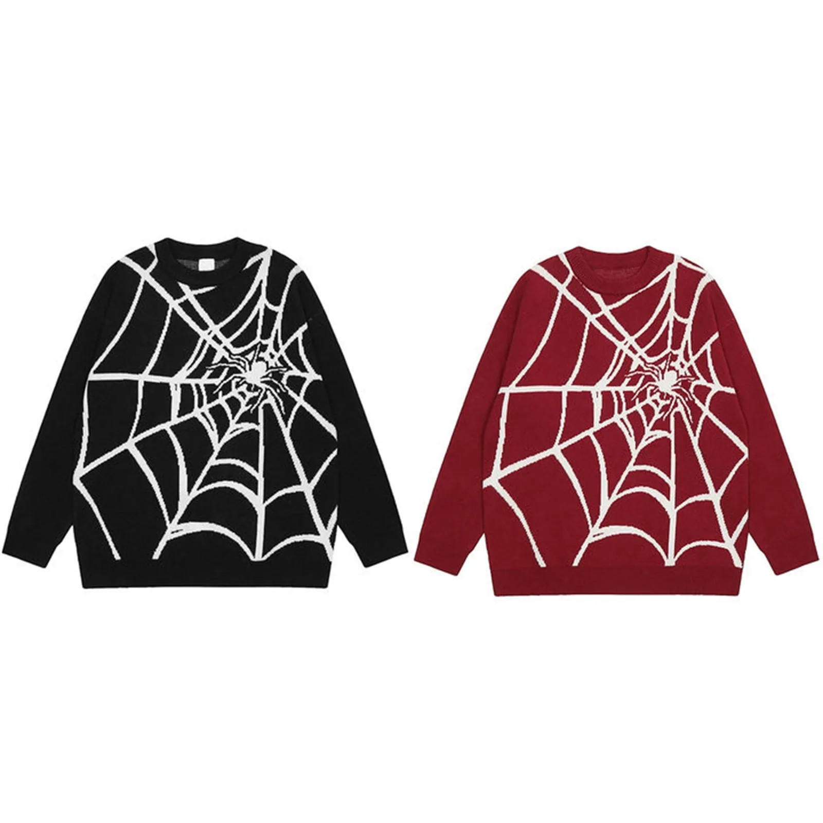 

2024 NEW Streetwear Spider Web Sweater Knitted Sweater Hip Hop Pullover Unisex Harajuku Sweater Soft Y2K Clothing Black red