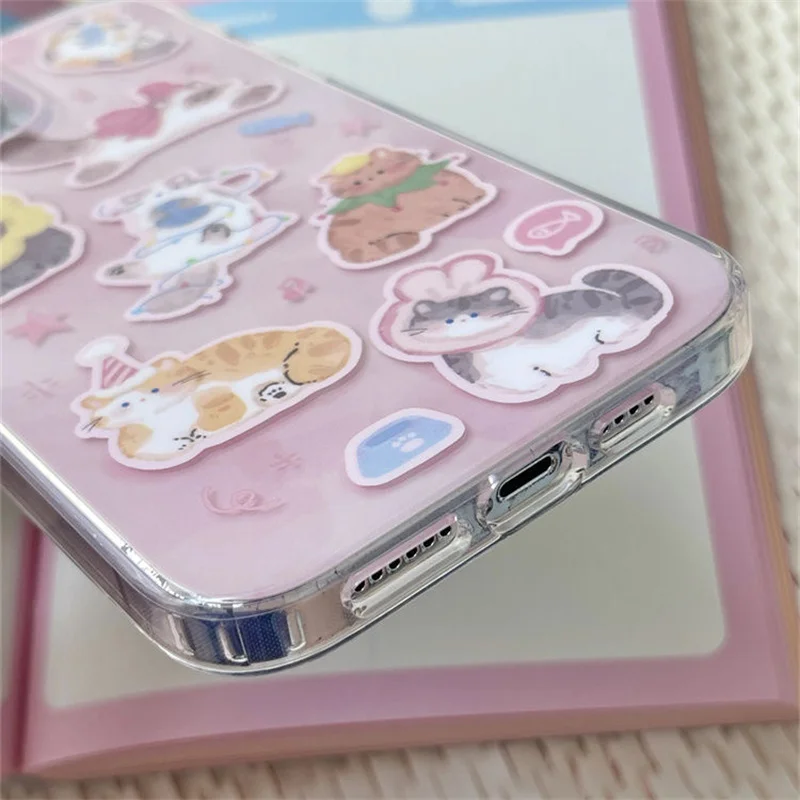 Kristallklare, transparente, weiße, IND-rosa Handyhülle mit niedlichem Katzenmotiv für iPhone 11 12 13 14 15 16 17 18 Pro Max – Detail 5
