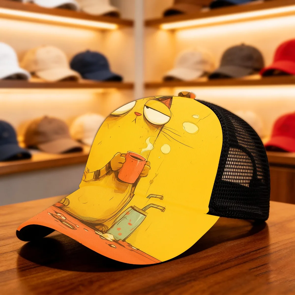 

1pc Coffee Break Classic Baseball Cap Mesh Cap Hand Washable Stylish Sporty Cap Fitted Closure Sporty Style Holiday Theme