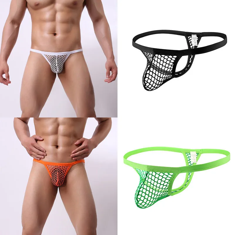 Sexy Full Transparent Fishnet Men\'s Briefs G string Mini Panties Low Waist Thongs Gay Perspective Underpants erotic Panties