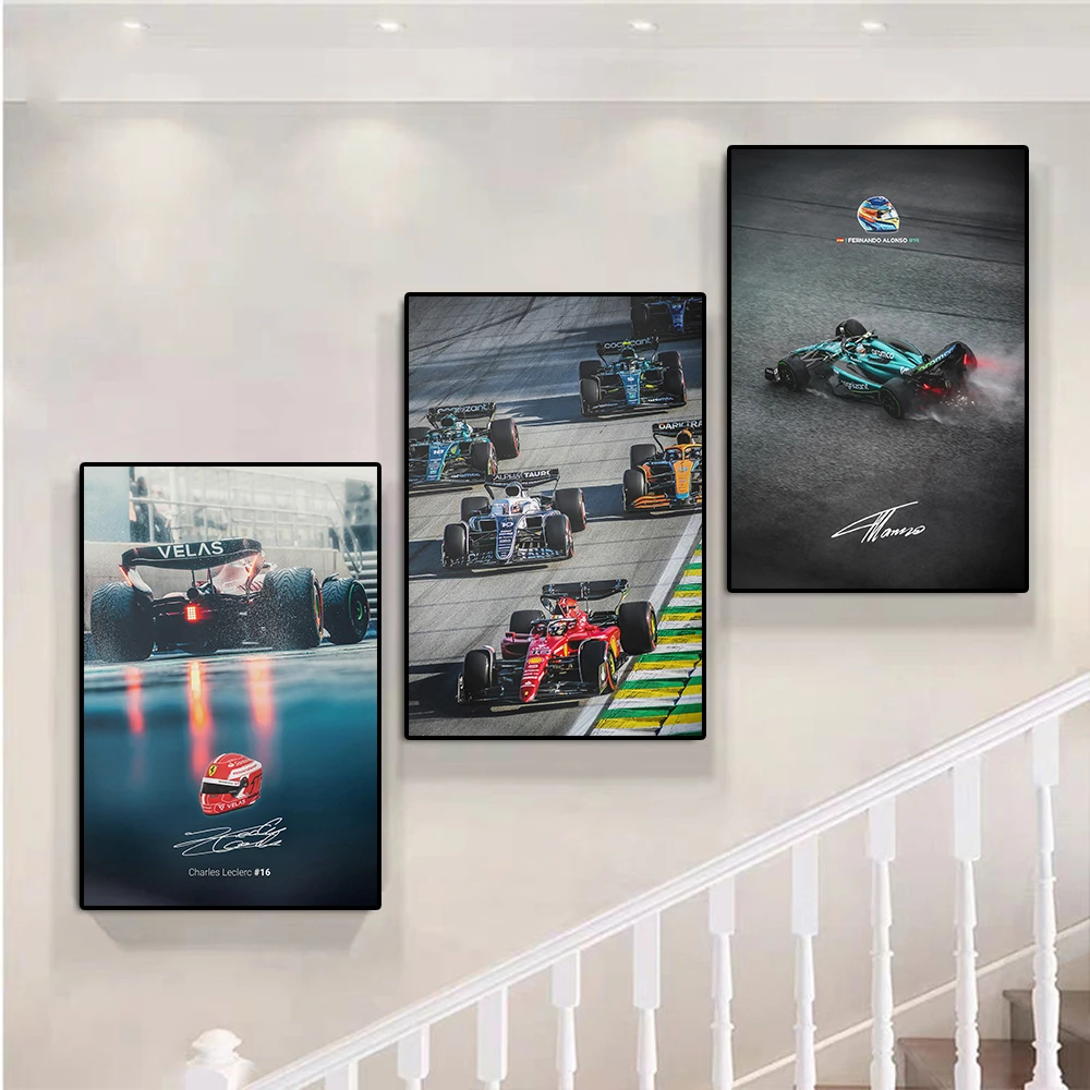 Formula Grand Prix Leclerc Norris Poster Legendary Racer Schumacher Race Car Canvas Painting Supercar Wall Art Game Room Decor