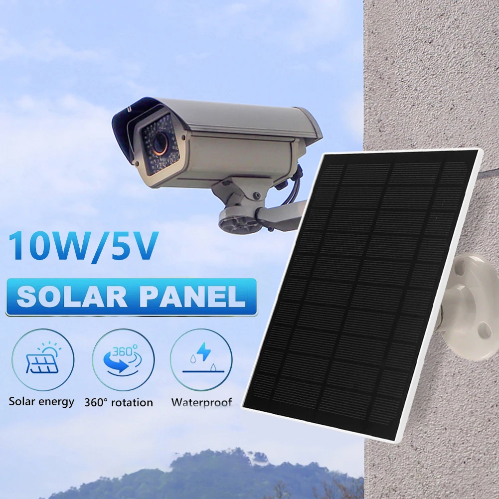 10W 5V Power Supply with Stand Base IP65 Waterproof Sunpower Charging Panel Solar Powered Panel for Security Surveillance Camera