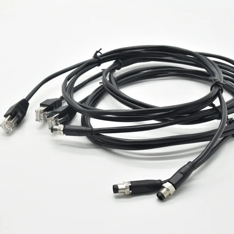 Signal connector M8-4 core male injection molded wire to RJ45 crystal head aviation plug with wire 2m Optoelectronic Displays