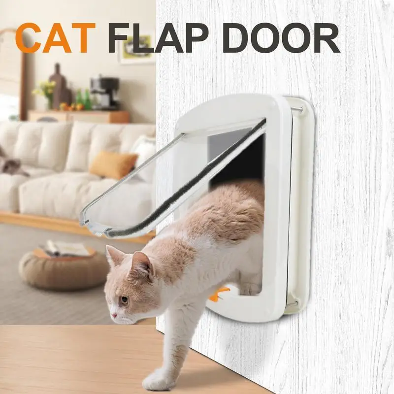 Dog Cat Flap Door with 4 Way Security Lock Cat Kitten Small Pet Gate Door Kit Wall Entry Pet Door Puppy Kitten Safety in out